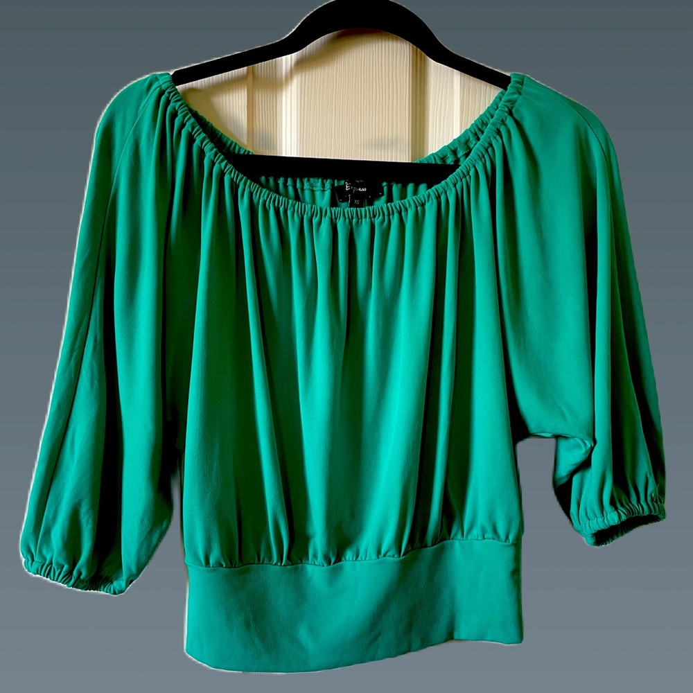 Emerald green EXPRESS Womens Green Short-Sleeve stretch Crop Top